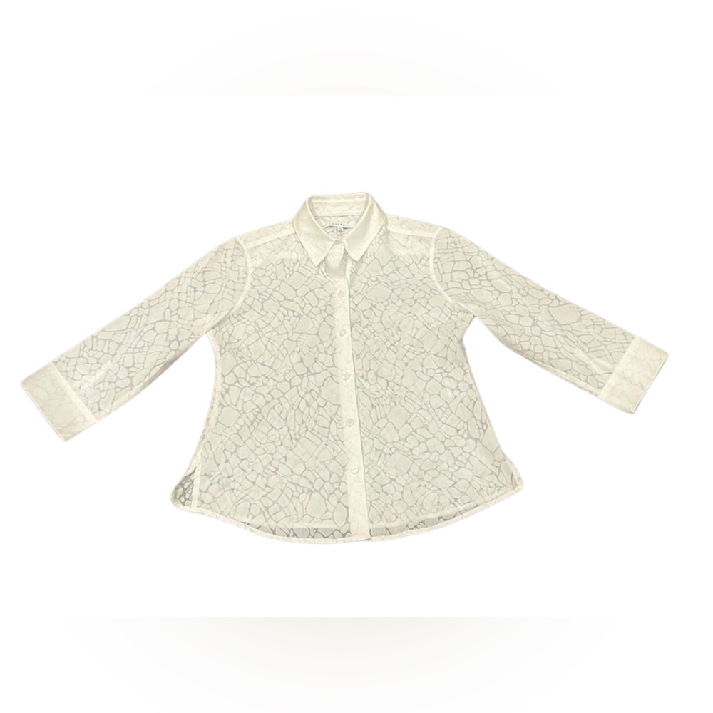 Foxcroft Sheer Burnout 3/4 Length Button Down Shirt | White | 2P